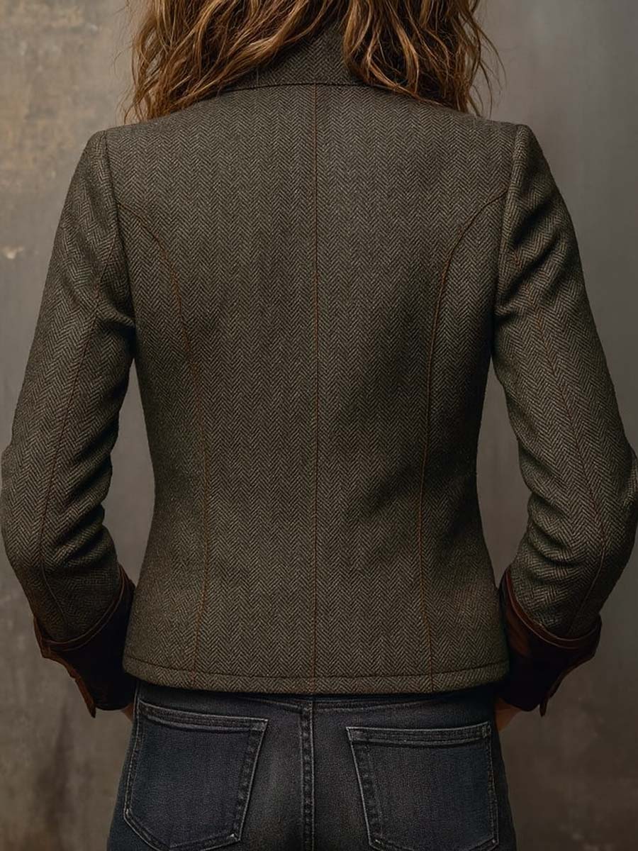 Tessalina - Blazer Vintage Spigato con Profili a Contrasto