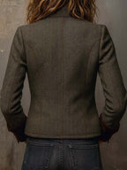 Tessalina - Blazer Vintage Spigato con Profili a Contrasto