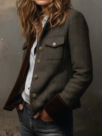 Tessalina - Blazer Vintage Spigato con Profili a Contrasto