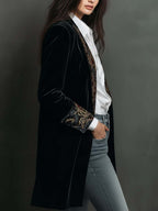 Barocella - Blazer Nero Sartoriale con Motivo Barocco