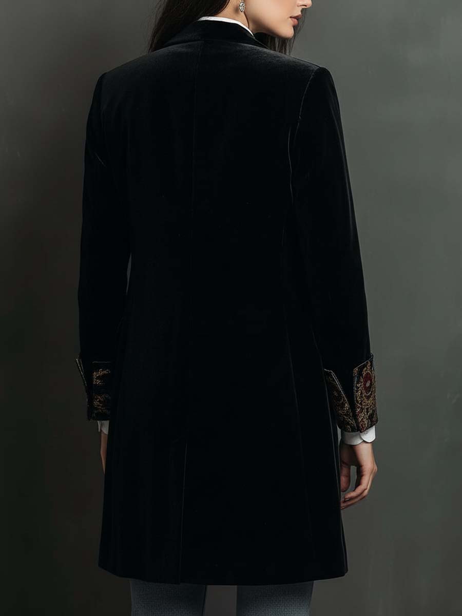 Barocella - Blazer Nero Sartoriale con Motivo Barocco