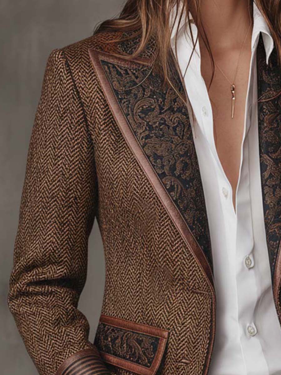Spigalia - Blazer a Pannelli con Motivo Spigato