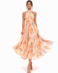 Donatella - Vestito con scollo a halterneck e motivo acquerello