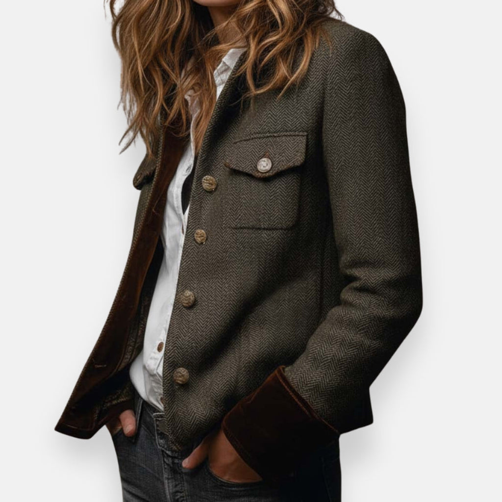 Azalienne - Cappotto con Dettagli in Velluto