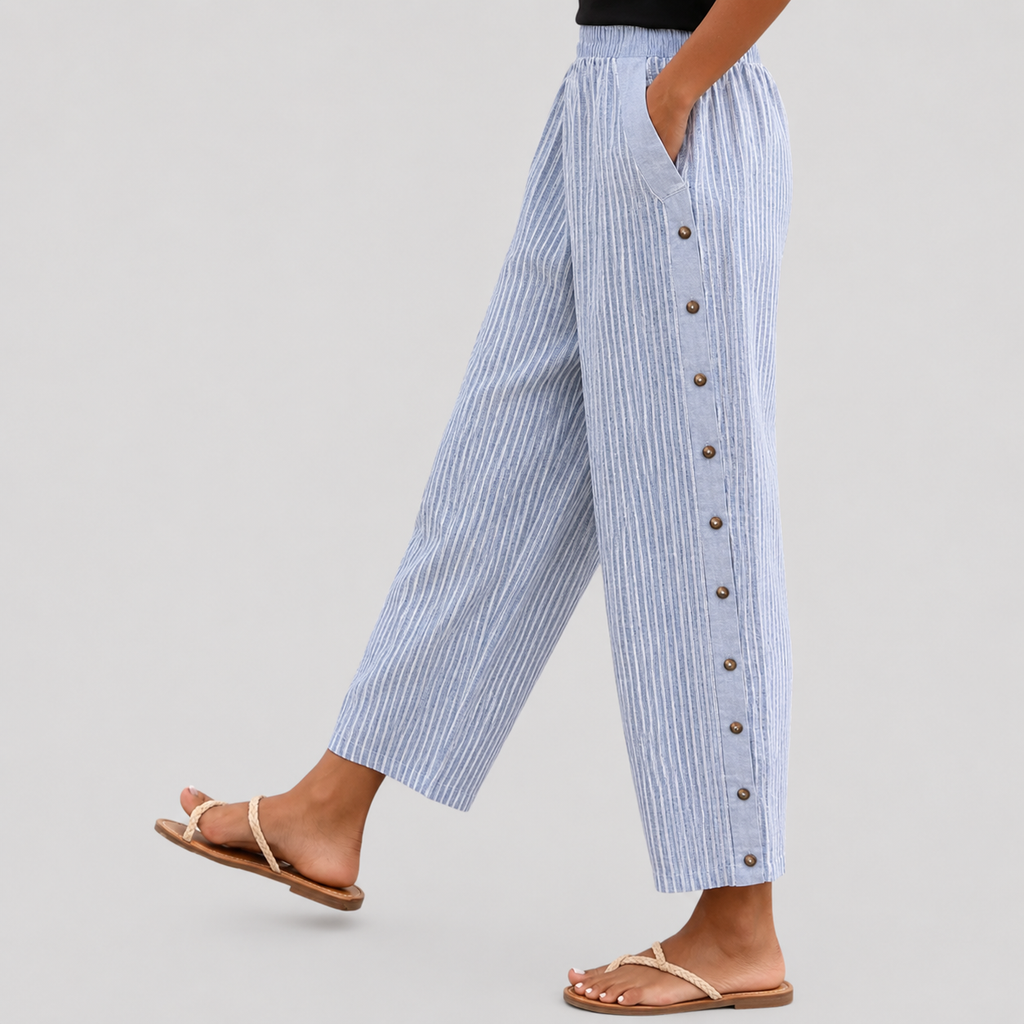 Bravelle - Pantaloni a Righe con Bottoni Laterali
