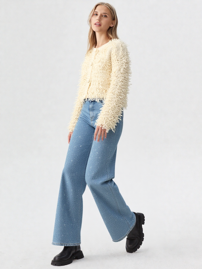 Frangeline - Cardigan in Maglia con Frange