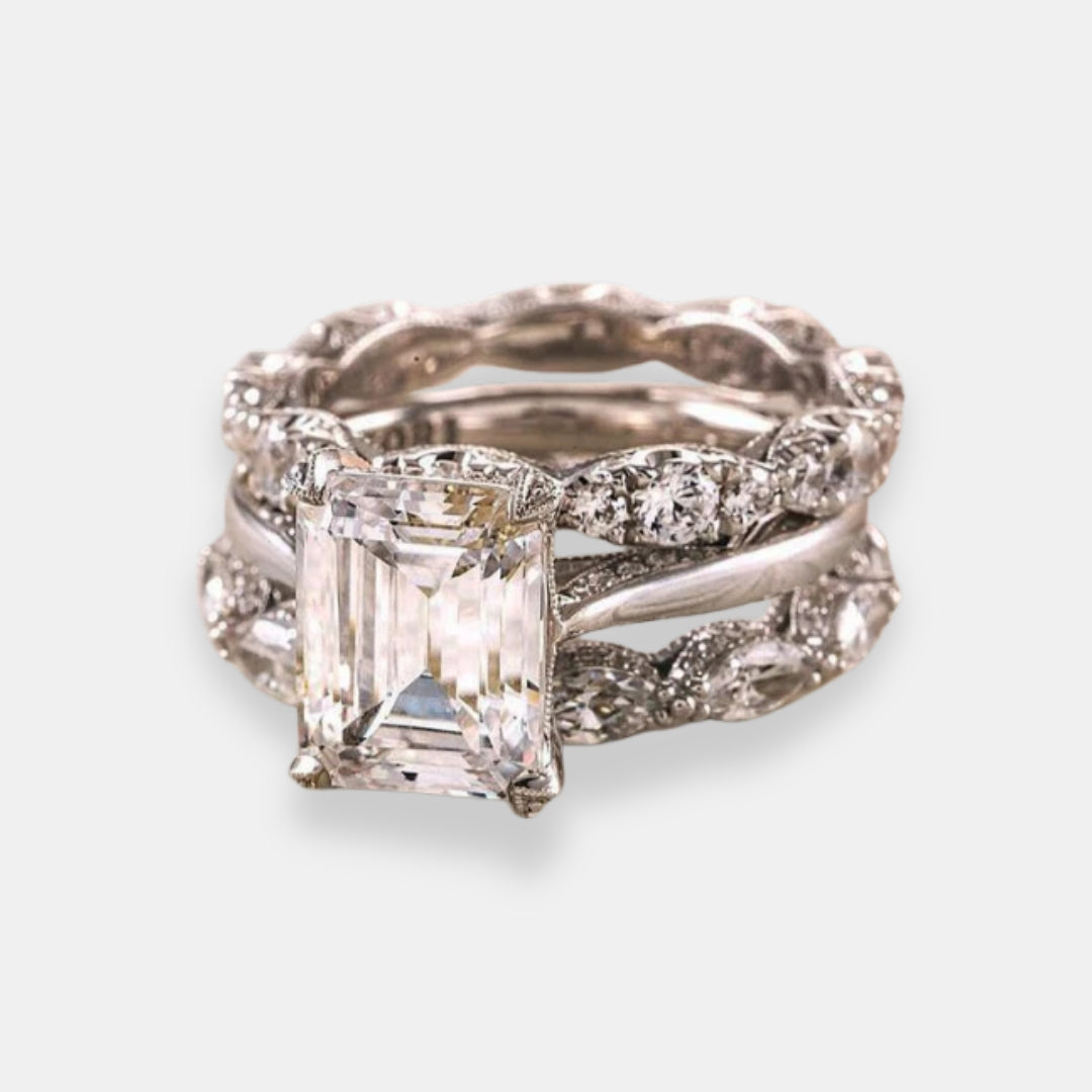 Livia - Anello Triplo con Zircone Rettangolare