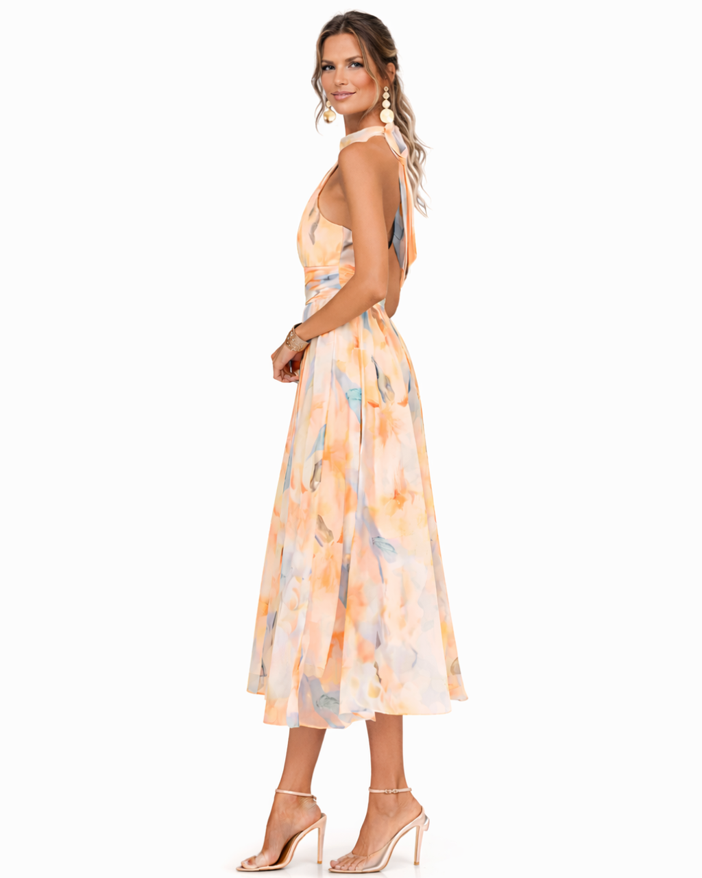 Donatella - Vestito con scollo a halterneck e motivo acquerello