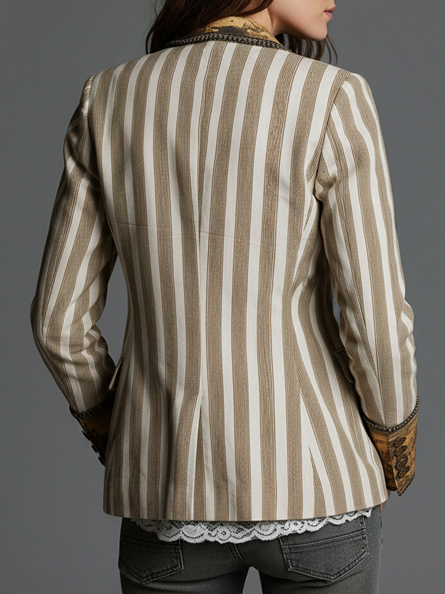Seravina - Blazer Boho a Righe con Collo Fantasia