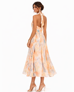 Donatella - Vestito con scollo a halterneck e motivo acquerello