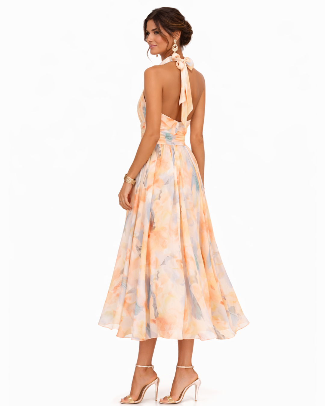 Donatella - Vestito con scollo a halterneck e motivo acquerello