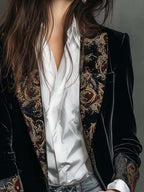 Barocella - Blazer Nero Sartoriale con Motivo Barocco