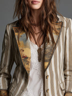 Seravina - Blazer Boho a Righe con Collo Fantasia