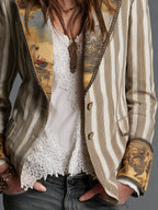 Seravina - Blazer Boho a Righe con Collo Fantasia