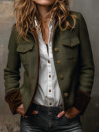 Tessalina - Blazer Vintage Spigato con Profili a Contrasto