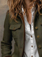 Tessalina - Blazer Vintage Spigato con Profili a Contrasto
