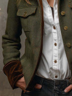 Tessalina - Blazer Vintage Spigato con Profili a Contrasto