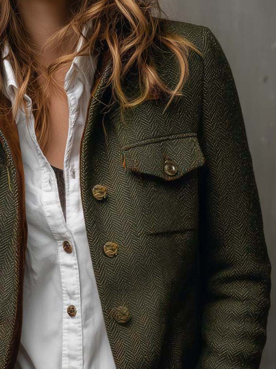 Tessalina - Blazer Vintage Spigato con Profili a Contrasto