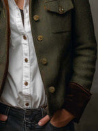Tessalina - Blazer Vintage Spigato con Profili a Contrasto