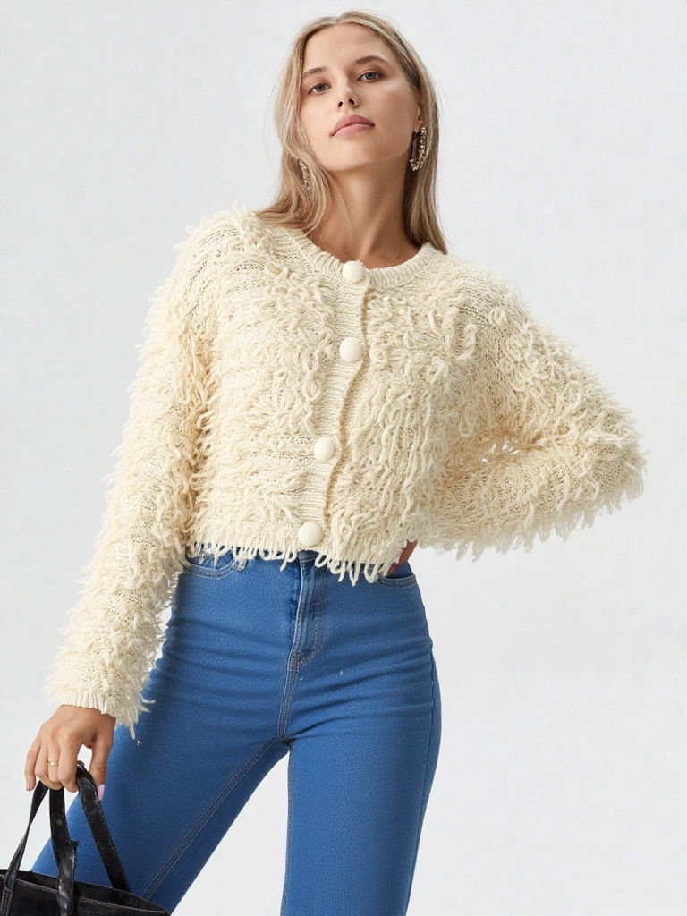 Frangeline - Cardigan in Maglia con Frange