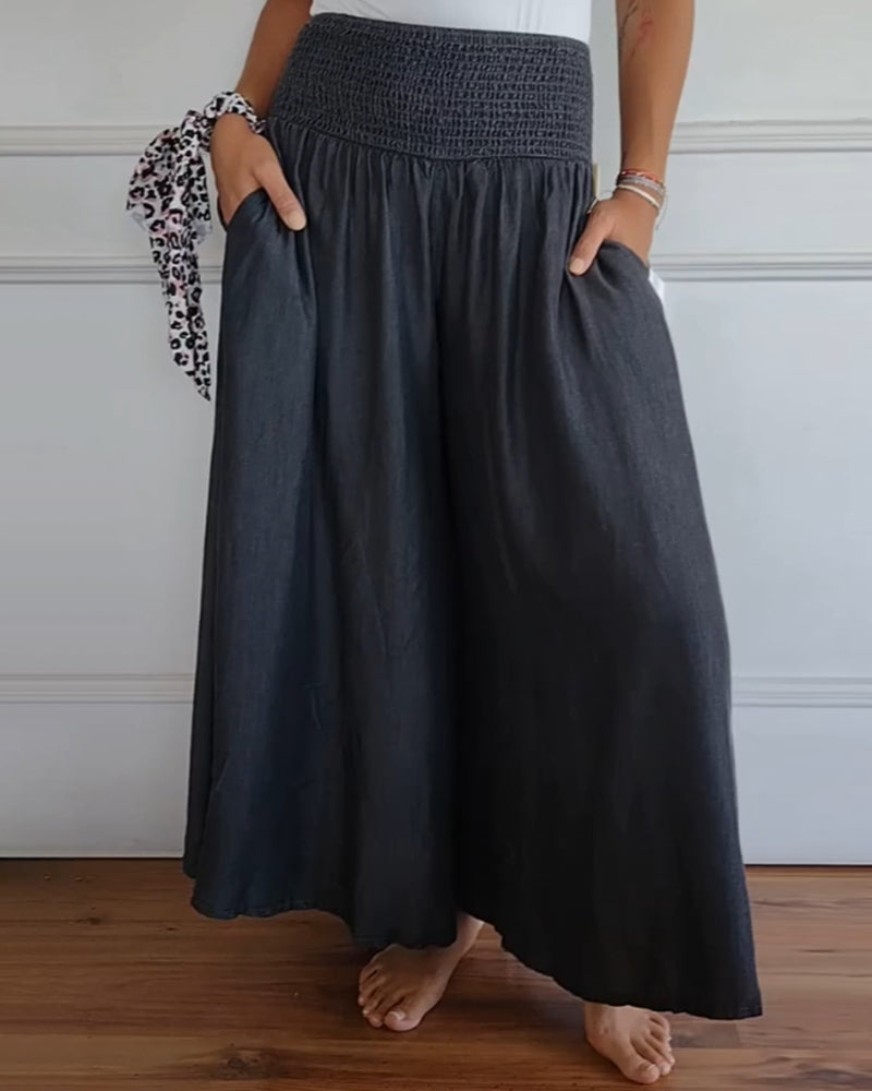 Malveria - Pantaloni Palazzo con Vita Elasticizzata