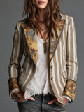 Seravina - Blazer Boho a Righe con Collo Fantasia