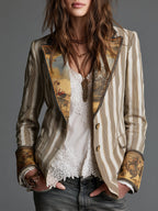 Seravina - Blazer Boho a Righe con Collo Fantasia