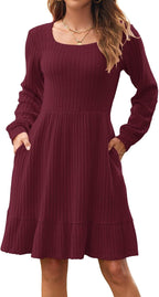 Quadrienne - Abito in Maglia con Scollo Quadrato
