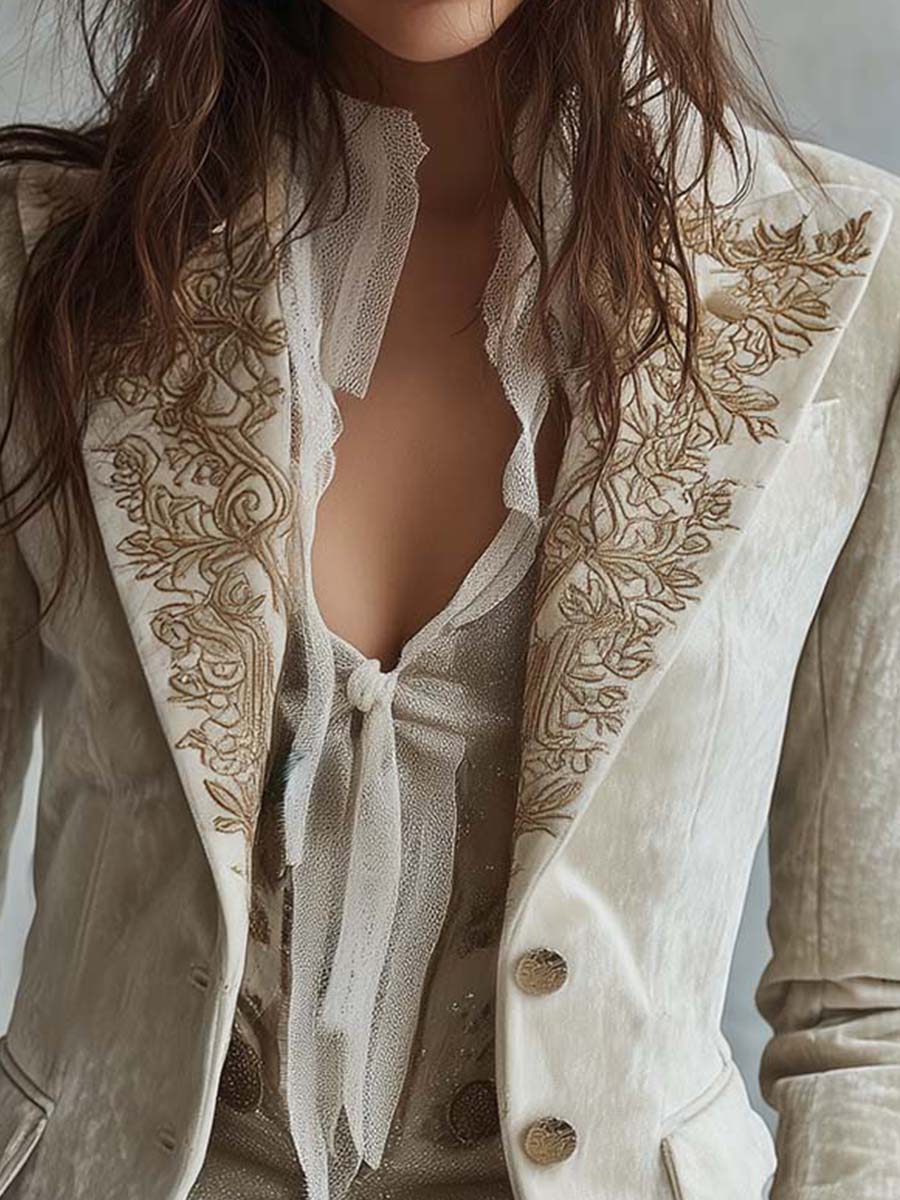 Alessina - Blazer Avorio con Ricami Dorati