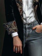 Barocella - Blazer Nero Sartoriale con Motivo Barocco
