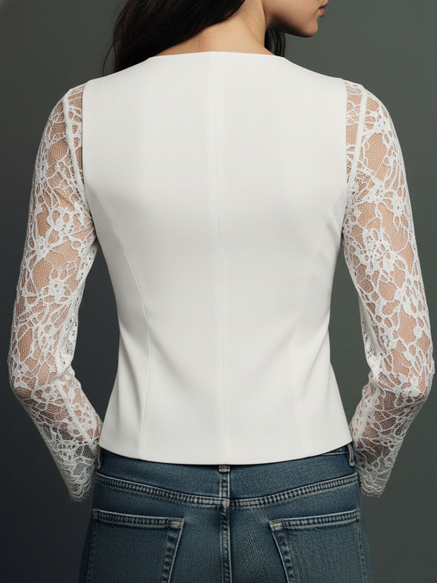Velmira - Top Blazer Nero con Maniche Velate