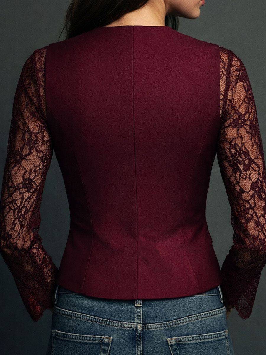 Velmira - Top Blazer Nero con Maniche Velate
