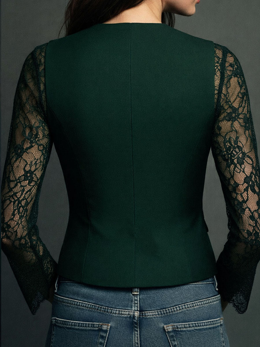Velmira - Top Blazer Nero con Maniche Velate