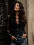 Velmira - Top Blazer Nero con Maniche Velate