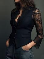 Velmira - Top Blazer Nero con Maniche Velate