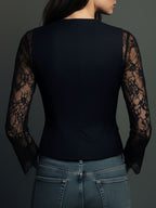 Velmira - Top Blazer Nero con Maniche Velate