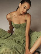 Aurevienne - Abito Midi in Tulle con Corpetto Plissettato