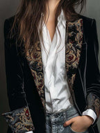 Barocella - Blazer Nero Sartoriale con Motivo Barocco