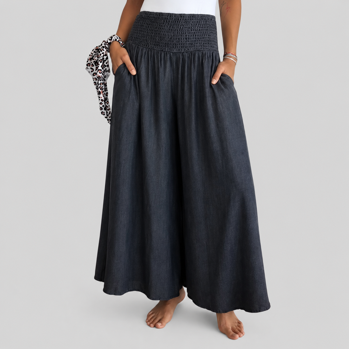Malveria - Pantaloni Palazzo con Vita Elasticizzata