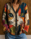 Orfelia - Cardigan Artistico con Motivo Felino