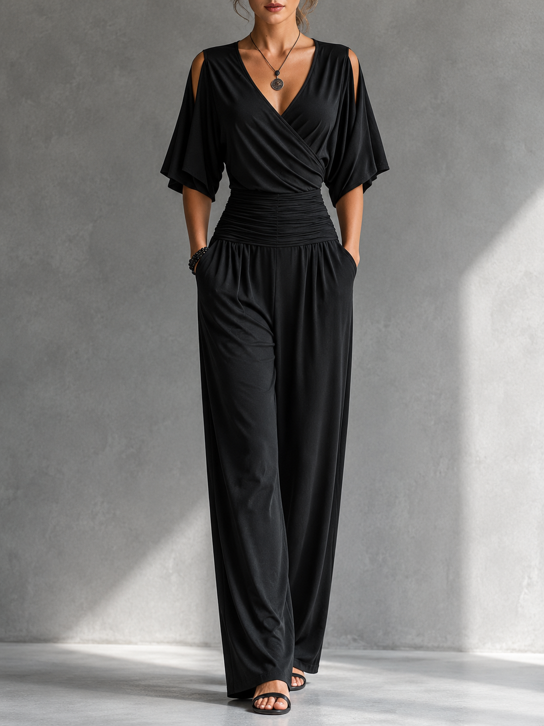 Rosa - Combinazione elegante con effetto portafoglio e gambe larghe