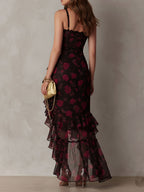 Fiamma - Abito Elegante Floreale Nero e Rosso