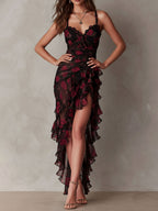 Fiamma - Abito Elegante Floreale Nero e Rosso