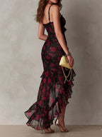 Fiamma - Abito Elegante Floreale Nero e Rosso
