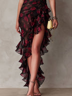 Fiamma - Abito Elegante Floreale Nero e Rosso