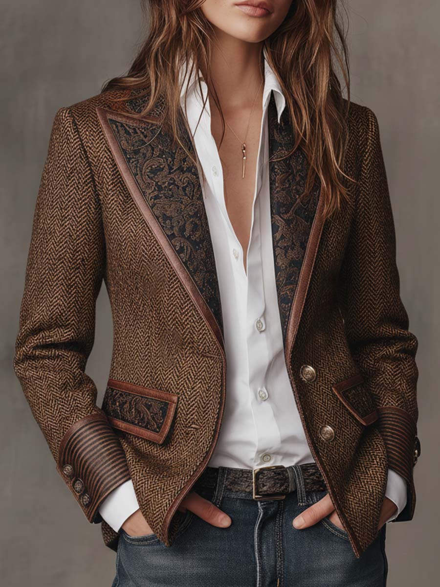 Spigalia - Blazer a Pannelli con Motivo Spigato