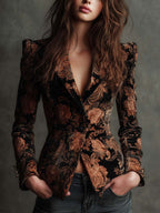 Bronzella - Blazer Floreale Nero e Bronzo