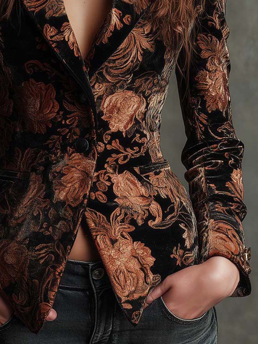 Bronzella - Blazer Floreale Nero e Bronzo