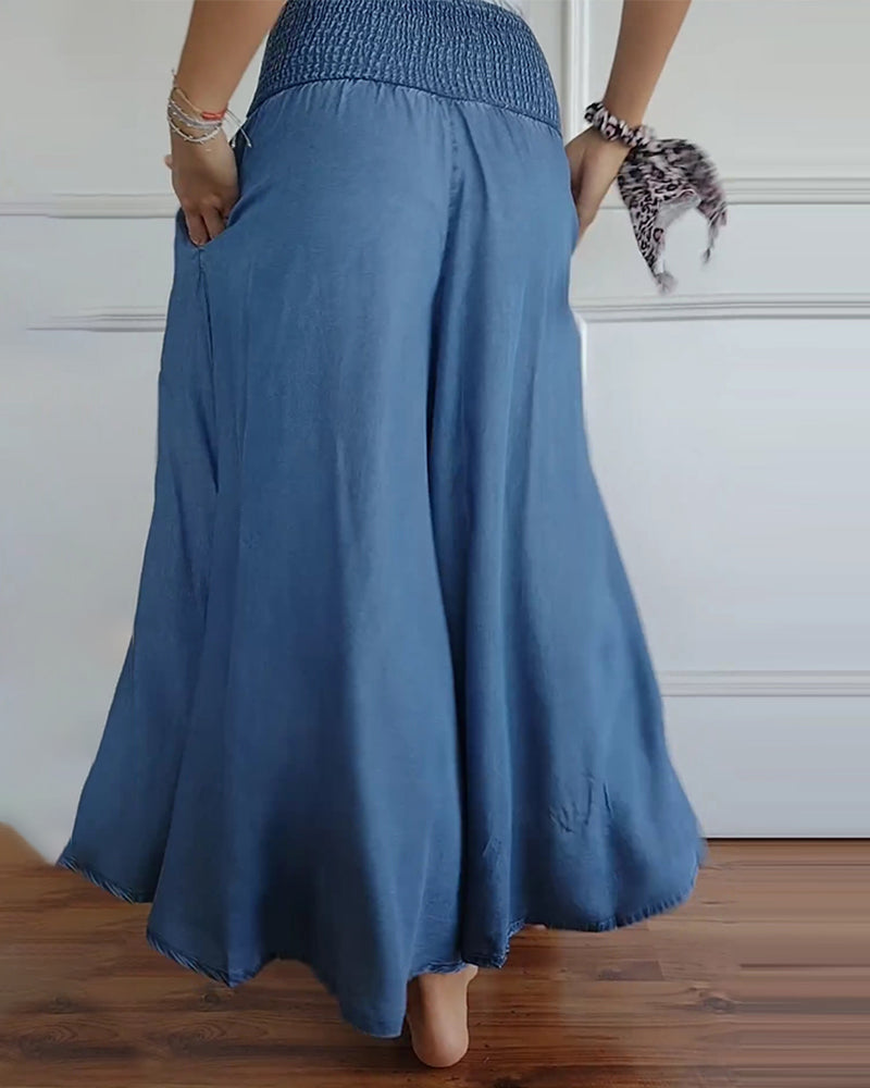 Malveria - Pantaloni Palazzo con Vita Elasticizzata