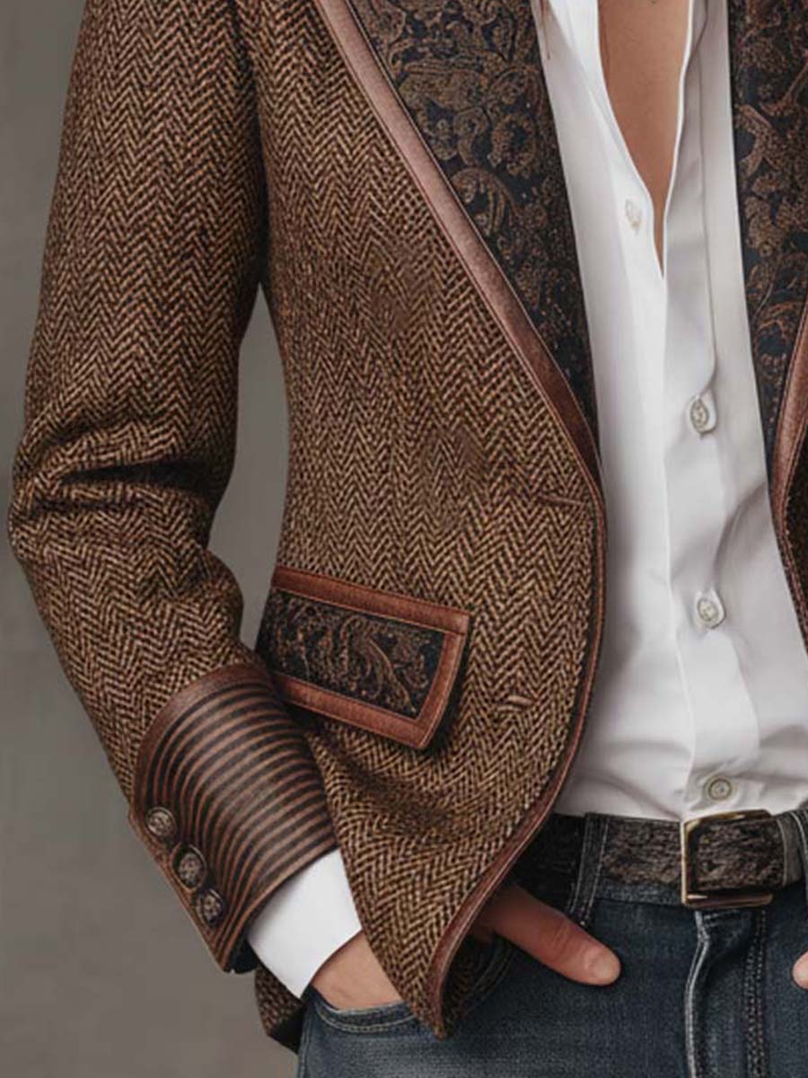 Spigalia - Blazer a Pannelli con Motivo Spigato